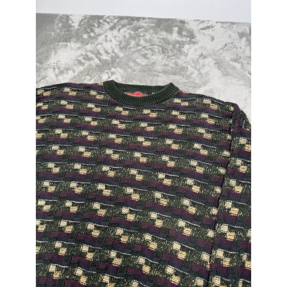 Vintage Stone Haven Sweater Large 3D Textured Knit Wool Coogi Style Grandpa 80s